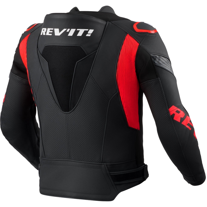 Blouson de moto en cuir Revit Argon 3 PRO noir et rouge fluo