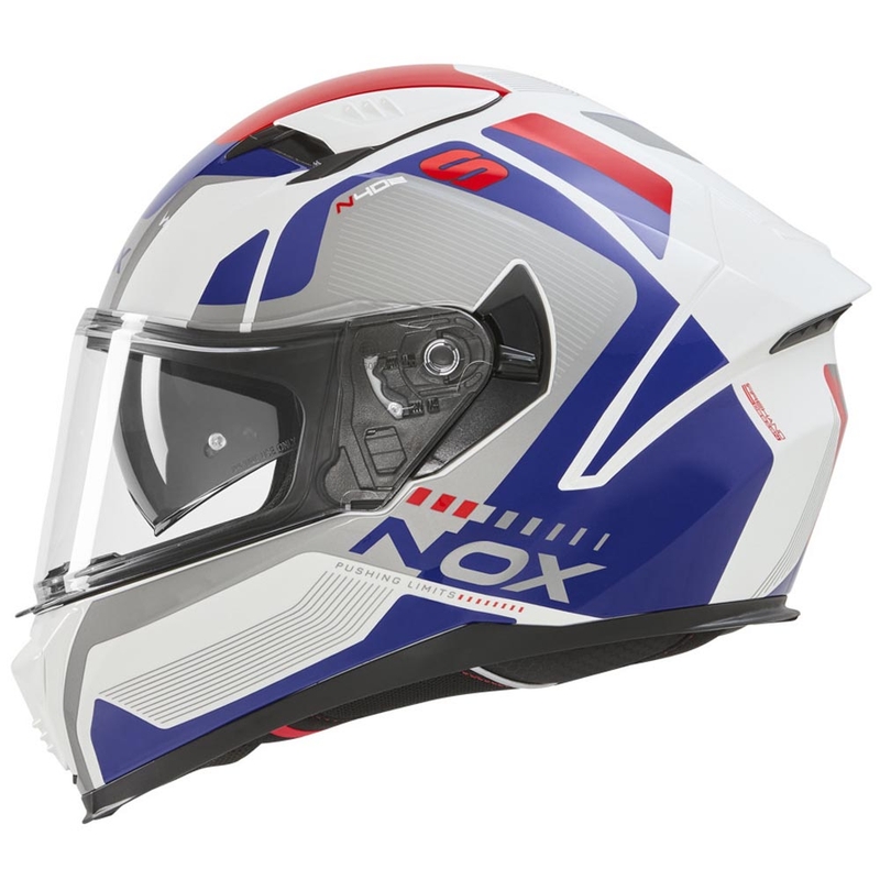 Casque intégral de moto NOX N402 Mentor blanc-bleu-rouge