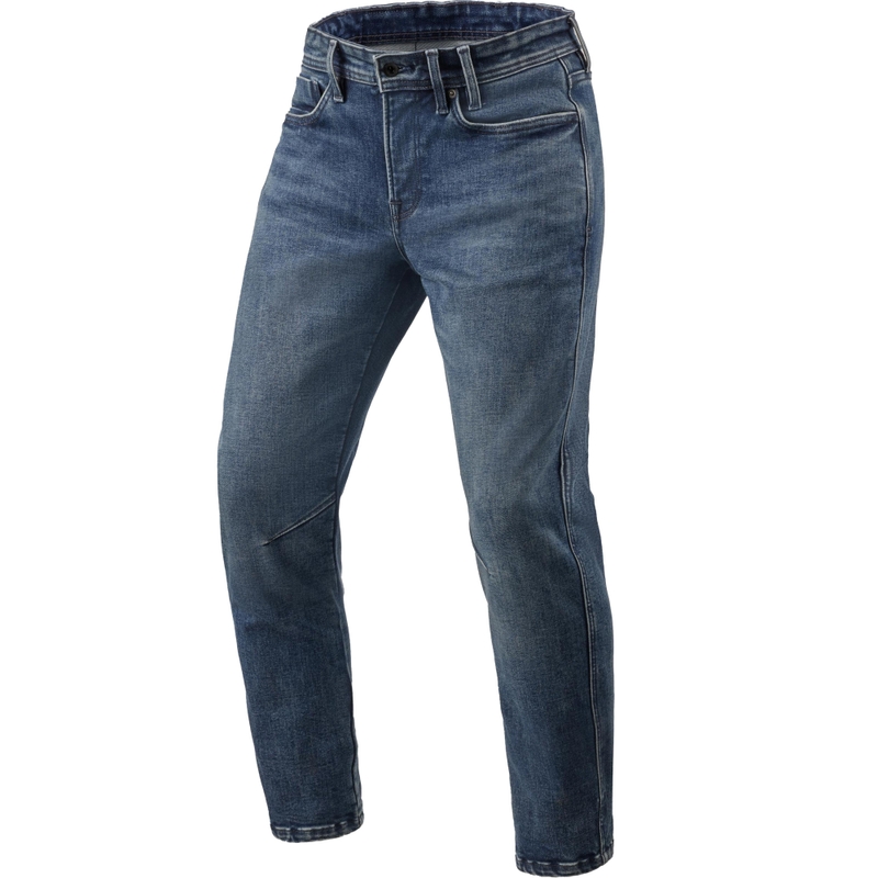 Jean de moto Revit Detroit 3 fuselé, coupe extra courte, bleu foncé délavé