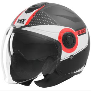 Casque de moto jet NOX N182 Rond noir mat-rouge
