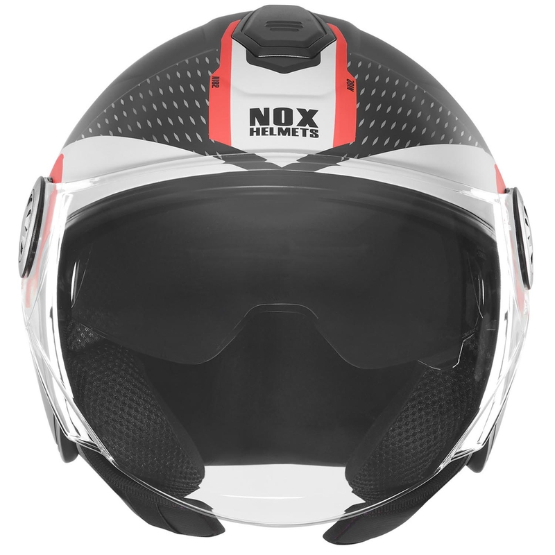 Casque de moto jet NOX N182 Rond noir mat-rouge