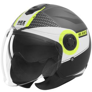 Casque de moto ouvert NOX N182 Rond noir mat-jaune fluo