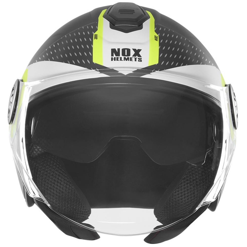 Casque de moto ouvert NOX N182 Rond noir mat-jaune fluo