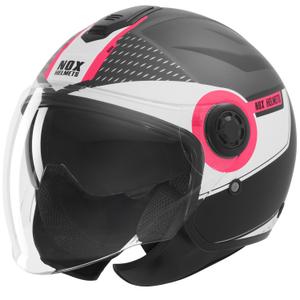 Casque de moto ouvert NOX N182 Rond noir mat-rose