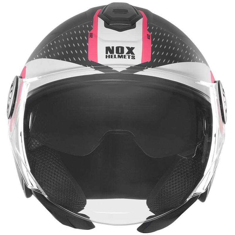 Casque de moto ouvert NOX N182 Rond noir mat-rose
