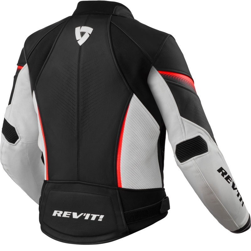Blouson de moto en cuir pour femme Revit Xena 4, blanc et rouge fluo