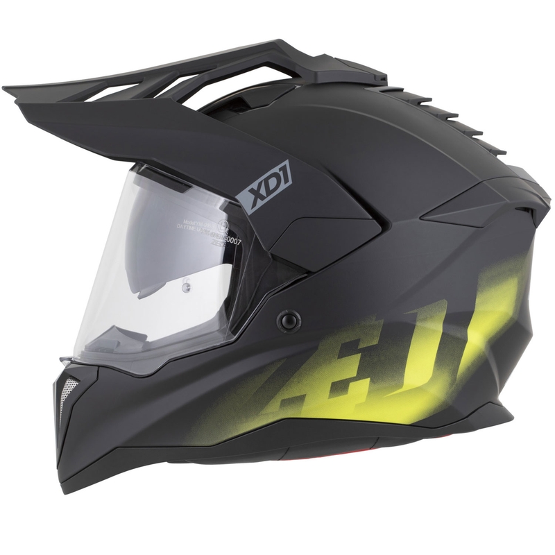 Casque de moto enduro ZED XD1 noir mat-jaune fluo