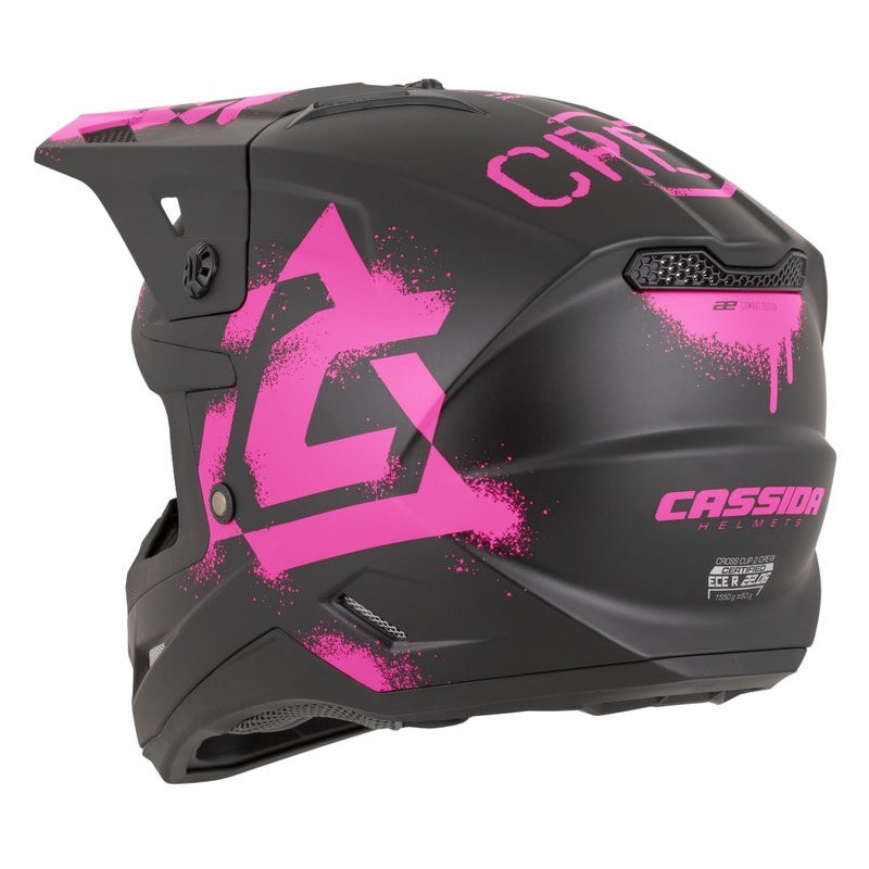 Casque de motocross Cassida Cross Cup 2 Crew noir mat et rose fluo
