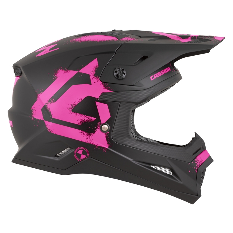 Casque de motocross Cassida Cross Cup 2 Crew noir mat et rose fluo
