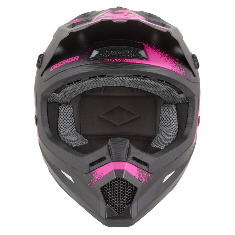 Casque de motocross Cassida Cross Cup 2 Crew noir mat et rose fluo