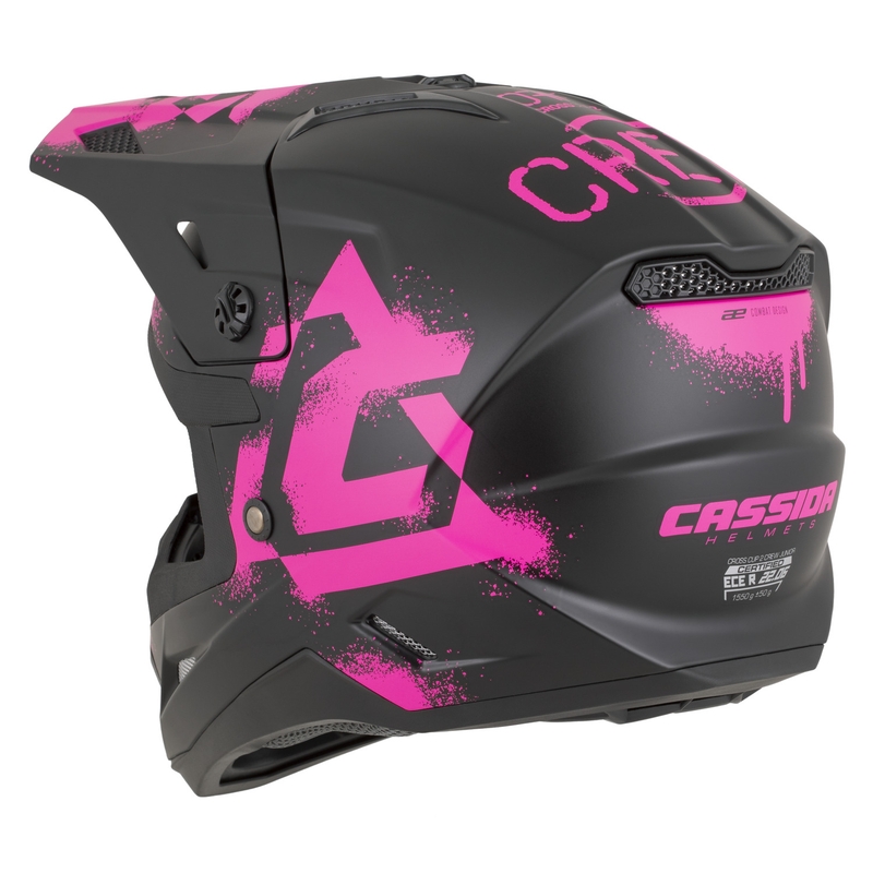 Casque de motocross enfant Cassida Cross Cup 2 Crew Junior noir mat et rose fluo