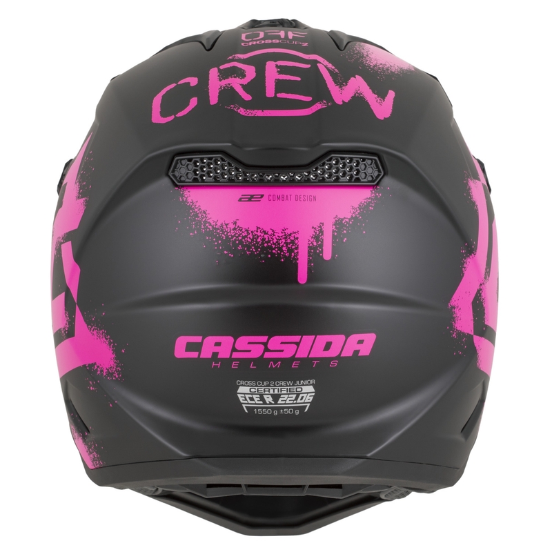 Casque de motocross enfant Cassida Cross Cup 2 Crew Junior noir mat et rose fluo