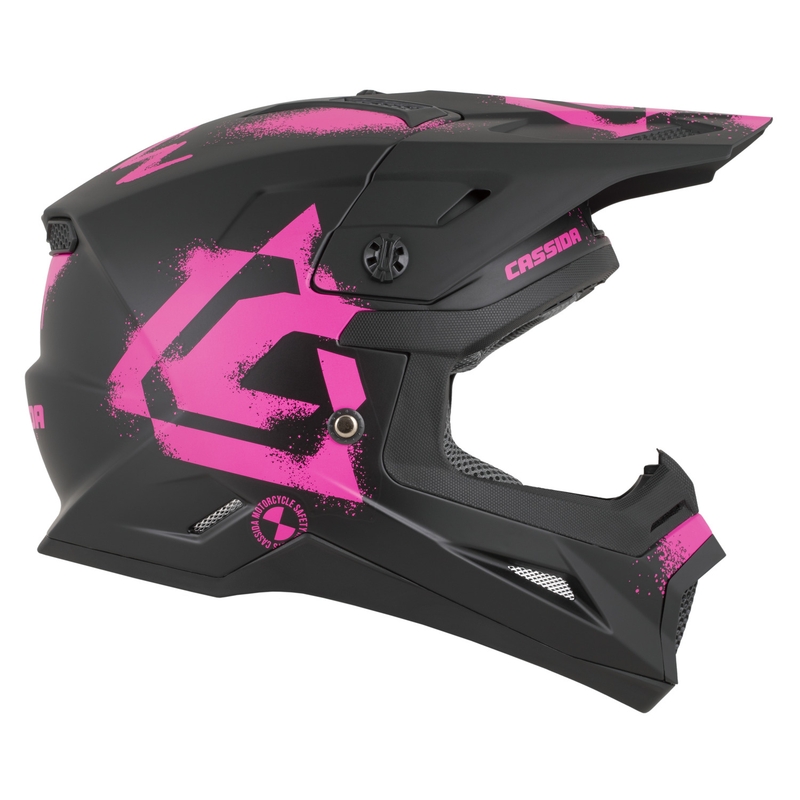 Casque de motocross enfant Cassida Cross Cup 2 Crew Junior noir mat et rose fluo