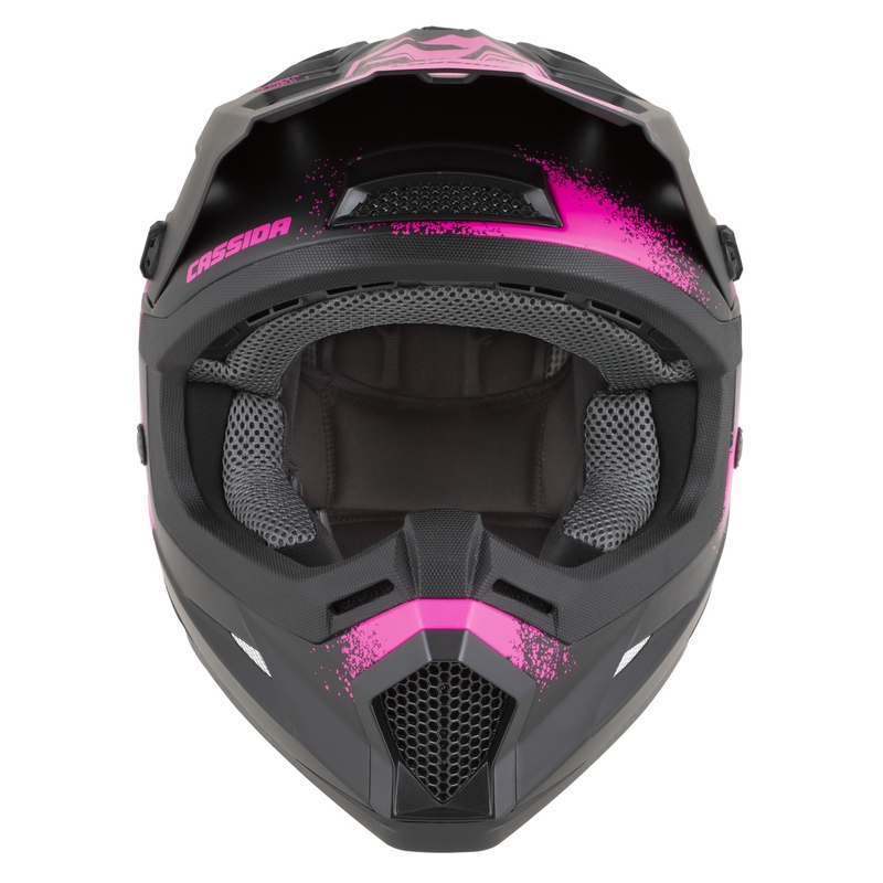 Casque de motocross enfant Cassida Cross Cup 2 Crew Junior noir mat et rose fluo