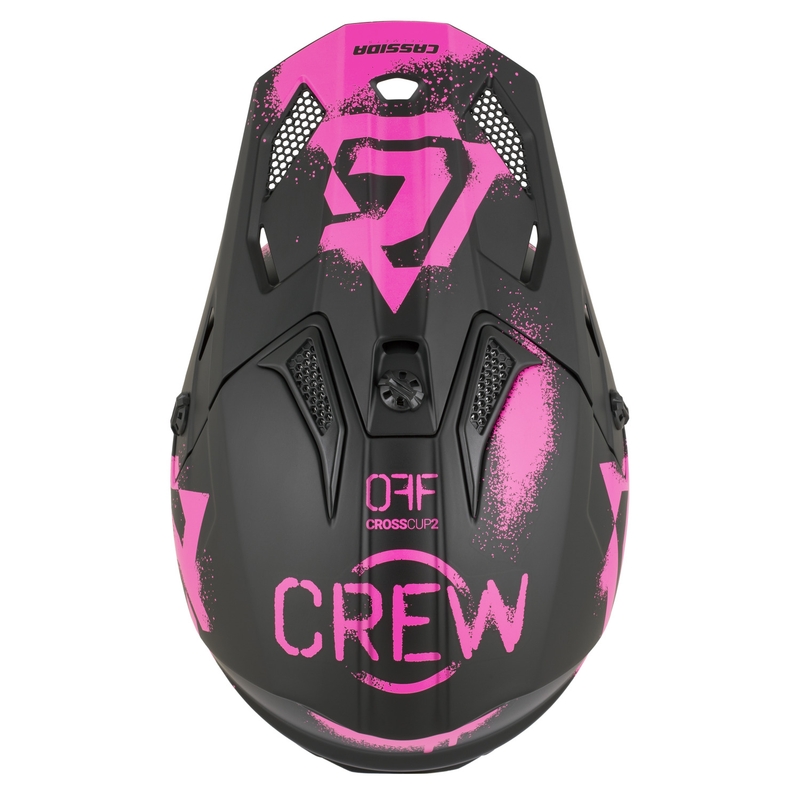 Casque de motocross enfant Cassida Cross Cup 2 Crew Junior noir mat et rose fluo