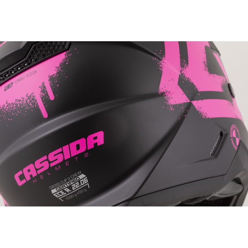 Casque de motocross enfant Cassida Cross Cup 2 Crew Junior noir mat et rose fluo