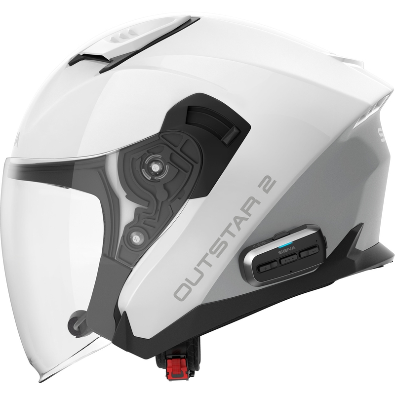Casque de moto jet SENA Outstar 2 avec oreillette blanche brillante