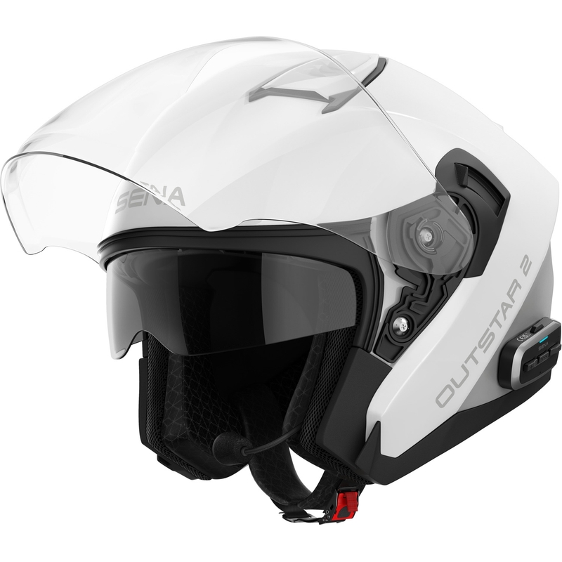 Casque de moto jet SENA Outstar 2 avec oreillette blanche brillante