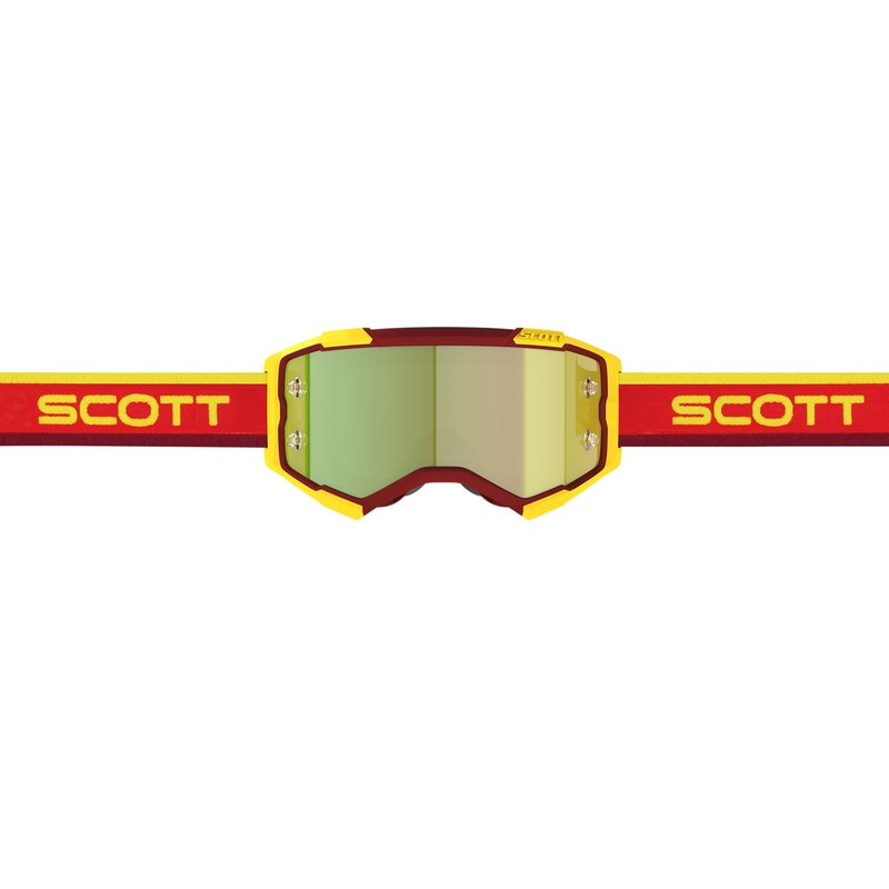 Lunettes de motocross SCOTT Fury CH rouge et jaune avec verres en plexiglas jaune miroir