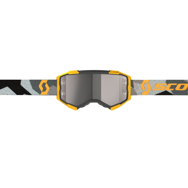 Lunettes de motocross SCOTT Fury CH camouflage gris-jaune avec verres en plexiglas argenté miroir