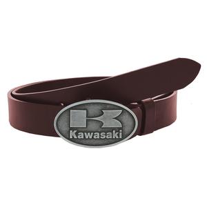 Ceinture moto en cuir avec boucle Kawasaki marron