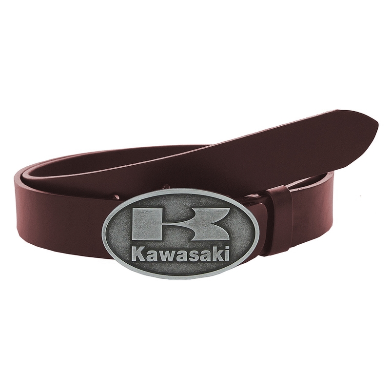 Ceinture moto en cuir avec boucle Kawasaki marron