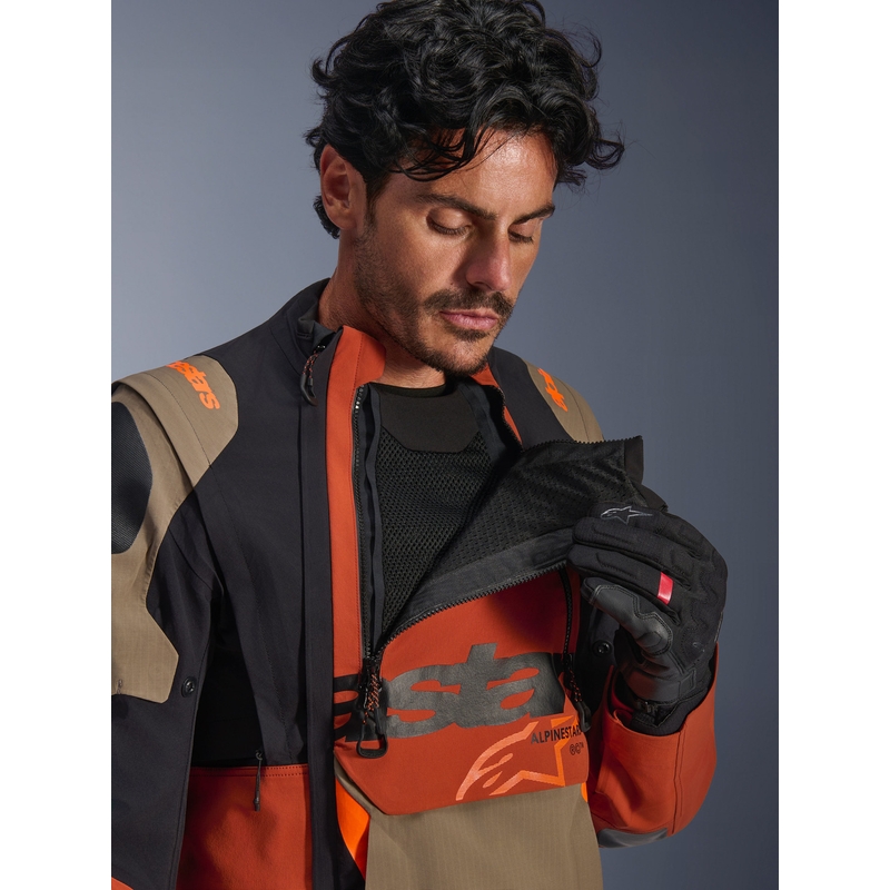 Blouson de moto Alpinestars Halo PRO Drystar XF marron clair-orange foncé-noir