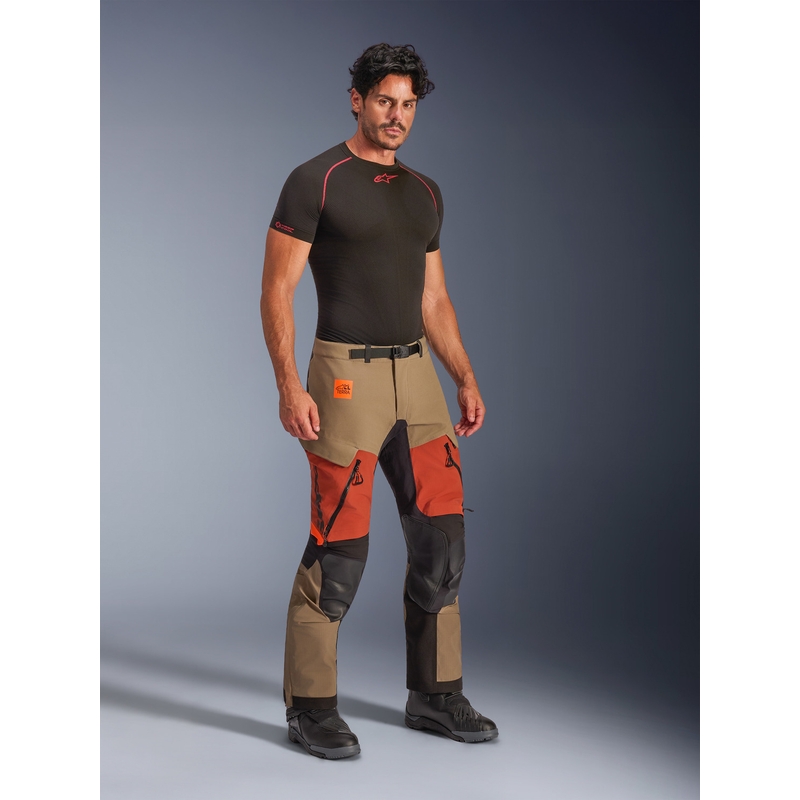 Pantalon de moto Alpinestars Halo PRO Drystar XF marron clair-orange foncé-noir