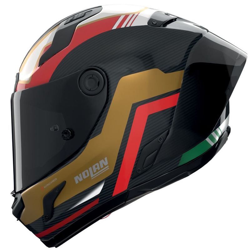 Casque intégral de moto Nolan X-804 RS Ultra Carbon Piega noir brillant-or-rouge-vert