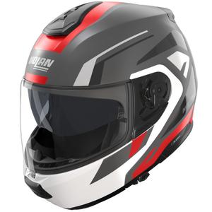 Casque de moto modulable Nolan N100-6 Cinetico N-COM 361 gris mat-blanc-rouge