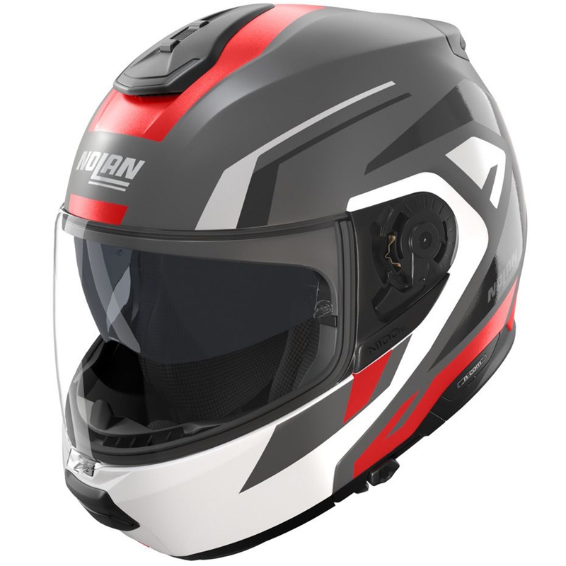 Casque de moto modulable Nolan N100-6 Cinetico N-COM 361 gris mat-blanc-rouge