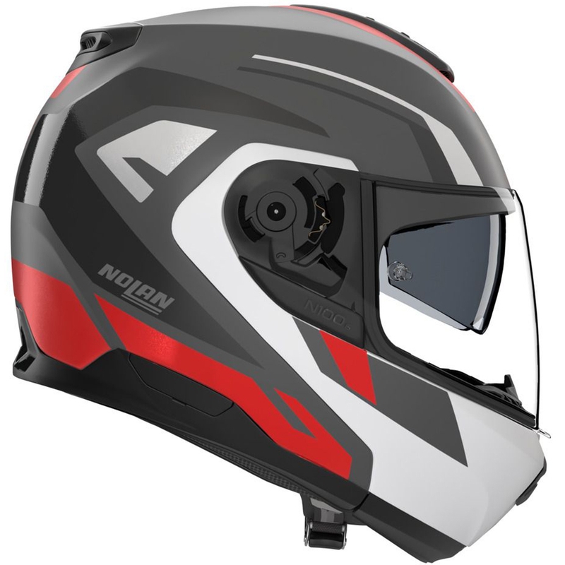 Casque de moto modulable Nolan N100-6 Cinetico N-COM 361 gris mat-blanc-rouge