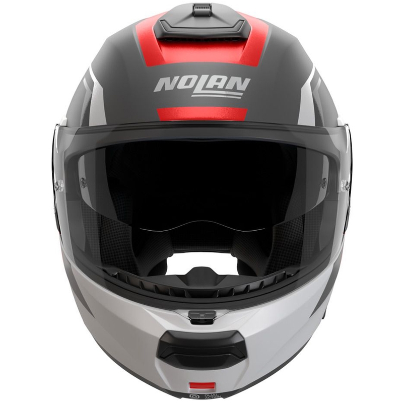 Casque de moto modulable Nolan N100-6 Cinetico N-COM 361 gris mat-blanc-rouge