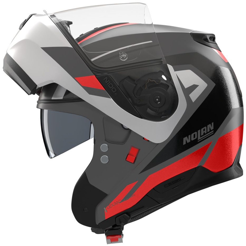 Casque de moto modulable Nolan N100-6 Cinetico N-COM 361 gris mat-blanc-rouge