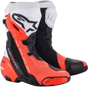 Bottes moto Alpinestars Supertech R Vented noir-blanc-rouge fluo