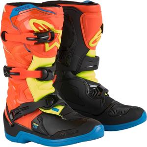 Bottes de moto pour enfants Alpinestars Tech 3S Youth orange-fluo-bleu-jaune-fluo-noir