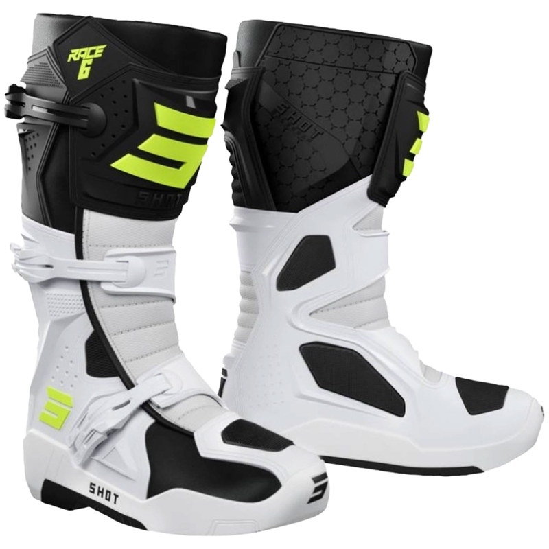Bottes de motocross Shot Race 6 noir-blanc-jaune fluo