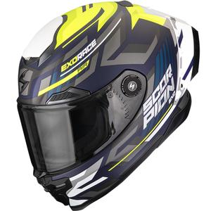 Casque intégral de moto Scorpion EXO-RACE Air Kobra FIM2 bleu mat et jaune fluo