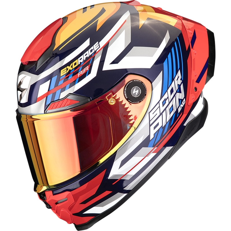 Casque intégral de moto Scorpion EXO-RACE Air Kobra FIM2 bleu-jaune-rouge