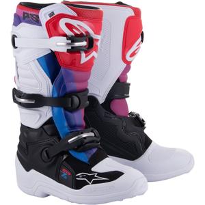 Bottes de motocross Alpinestars Tech 7 S pour enfant, blanc, noir, rouge, bleu et violet