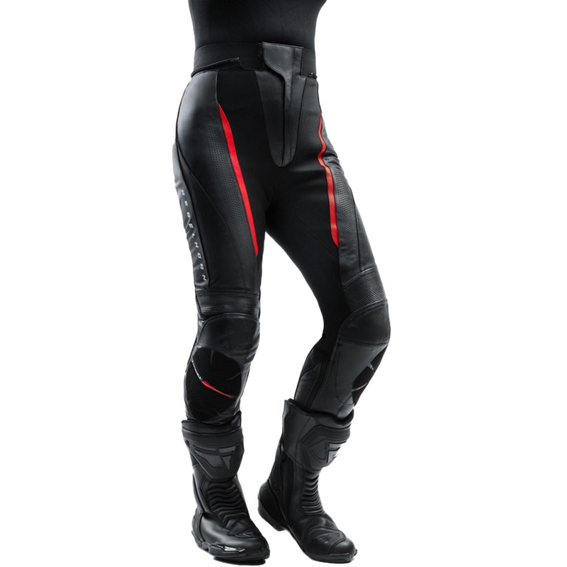 Pantalon de moto en cuir pour femme Rebelhorn Diva noir et rouge