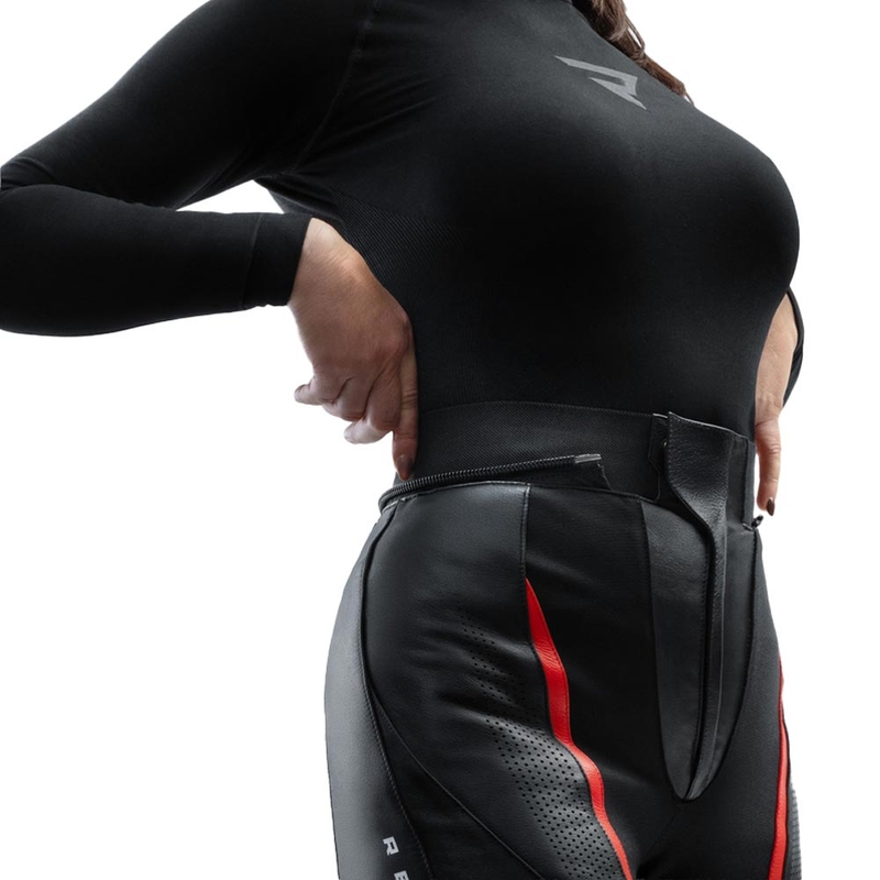 Pantalon de moto en cuir pour femme Rebelhorn Diva noir et rouge