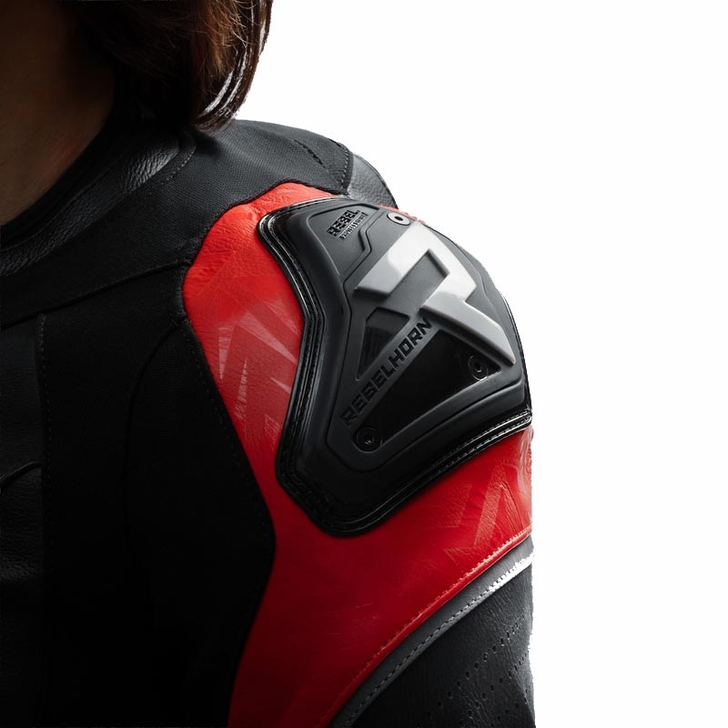 Blouson de moto en cuir pour femme Rebelhorn Diva RS noir et rouge