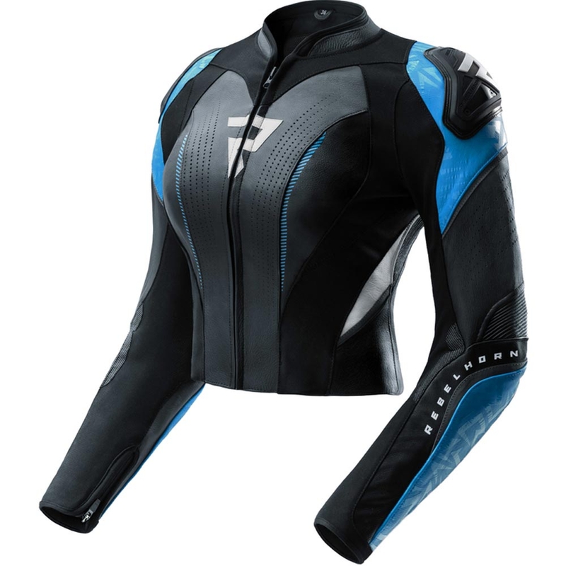 Blouson de moto en cuir pour femme Rebelhorn Diva RS noir-bleu