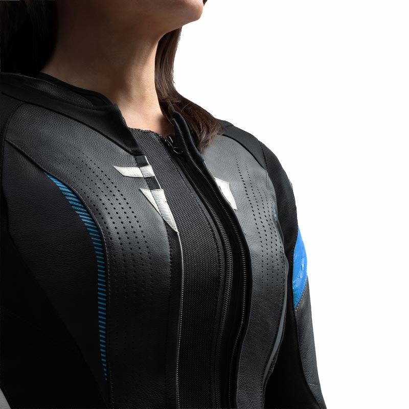 Blouson de moto en cuir pour femme Rebelhorn Diva RS noir-bleu