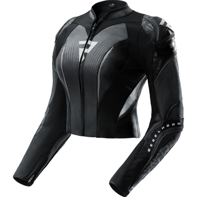 Blouson de moto en cuir pour femme Rebelhorn Diva RS noir et blanc