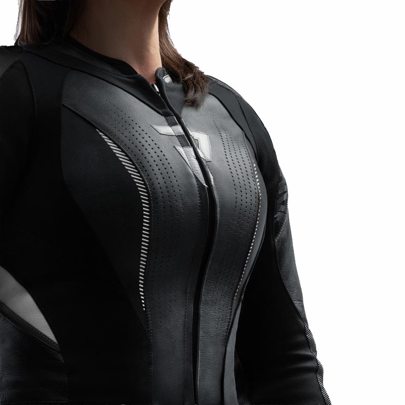 Blouson de moto en cuir pour femme Rebelhorn Diva RS noir et blanc