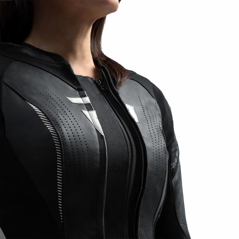 Blouson de moto en cuir pour femme Rebelhorn Diva RS noir et blanc