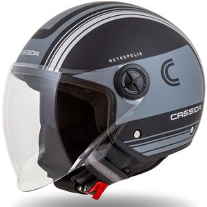 Casque de moto ouvert Cassida Handy Metropolis Vision noir et gris réfléchissant