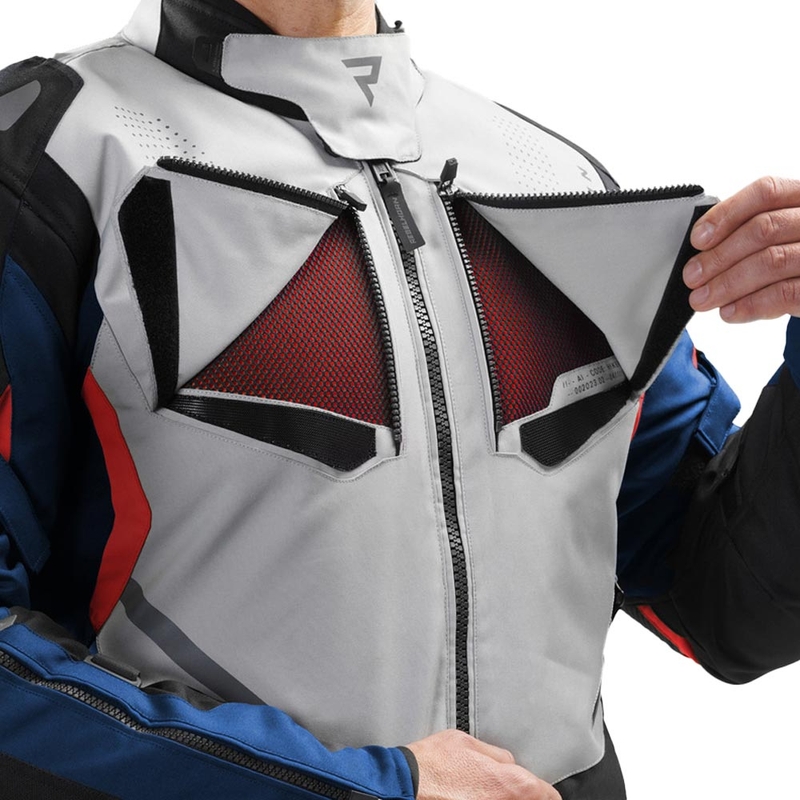 Blouson de moto Rebelhorn Hiker IV gris clair-bleu-rouge